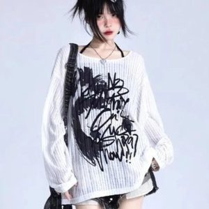 Y2K Graffiti Street Style Oversized Hoodie for Trendy Aesthetic Looks