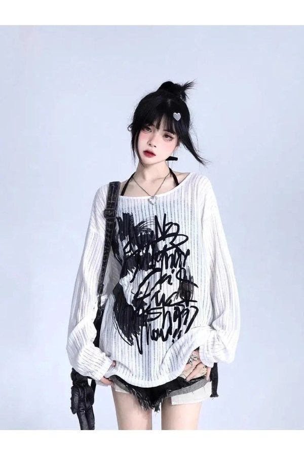 Y2K Graffiti Street Style Oversized Hoodie for Trendy Aesthetic Looks