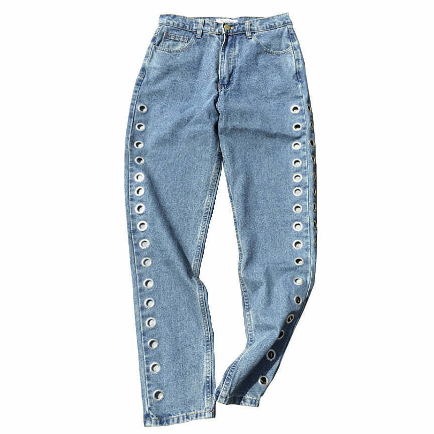 Y2K Grommet Jeans for Grunge Aesthetic & Coquette Style Outfits