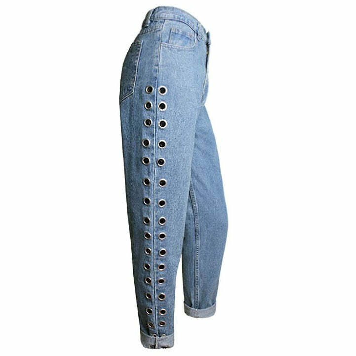 Y2K Grommet Jeans for Grunge Aesthetic & Coquette Style Outfits