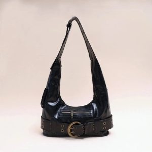 Y2K Grunge Aesthetic Buckle Up Punk Shoulder Bag for Trendy Outfits