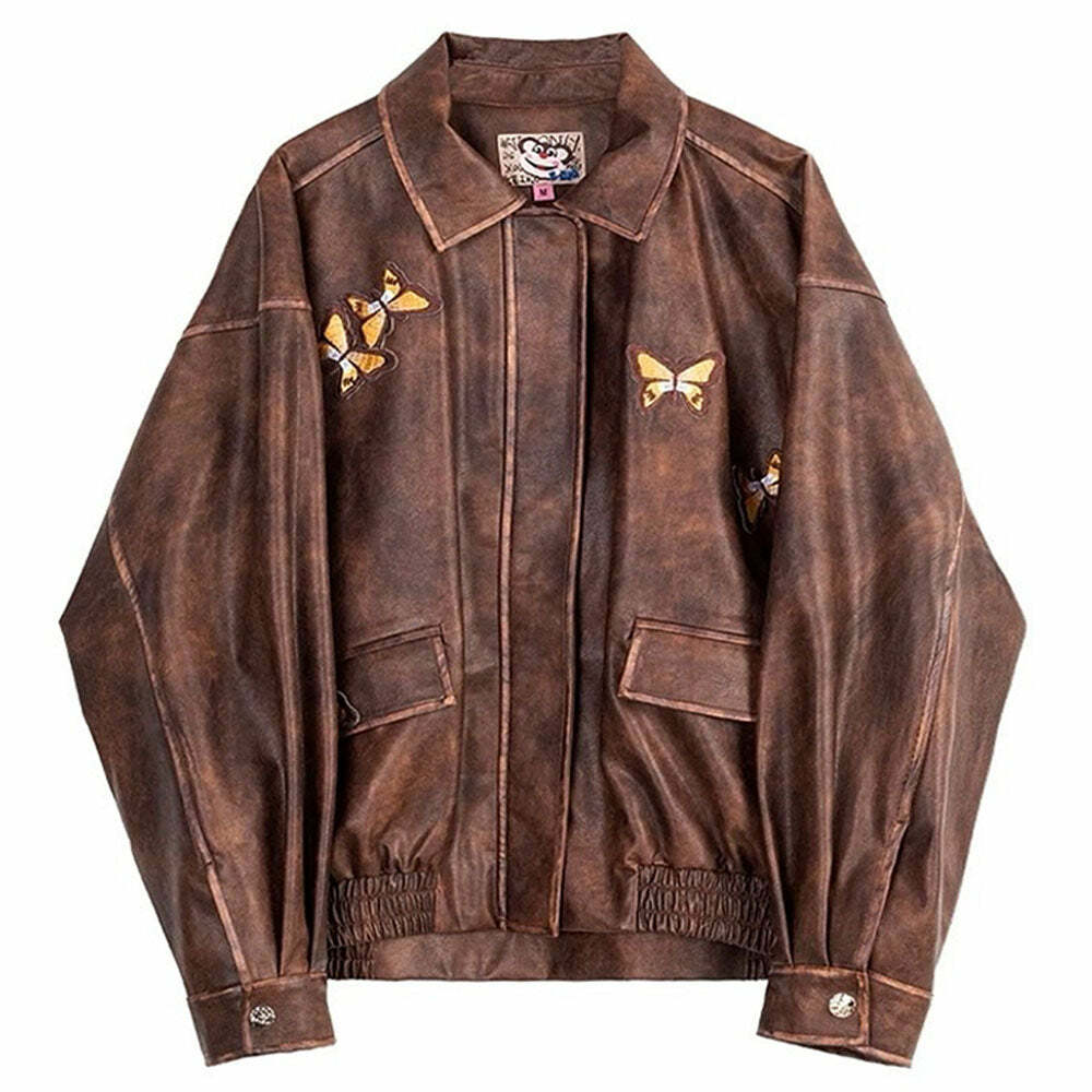 Y2K Grunge Aesthetic Butterfly Leather Jacket for Trendy Outfits