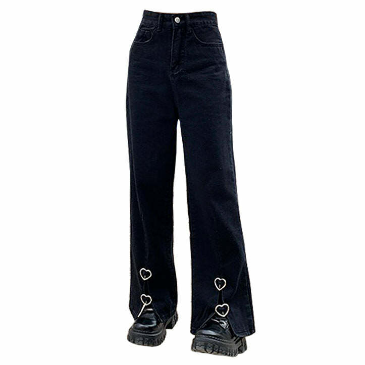 Y2K Grunge Aesthetic Flare Slit Jeans for Trendy Outfits