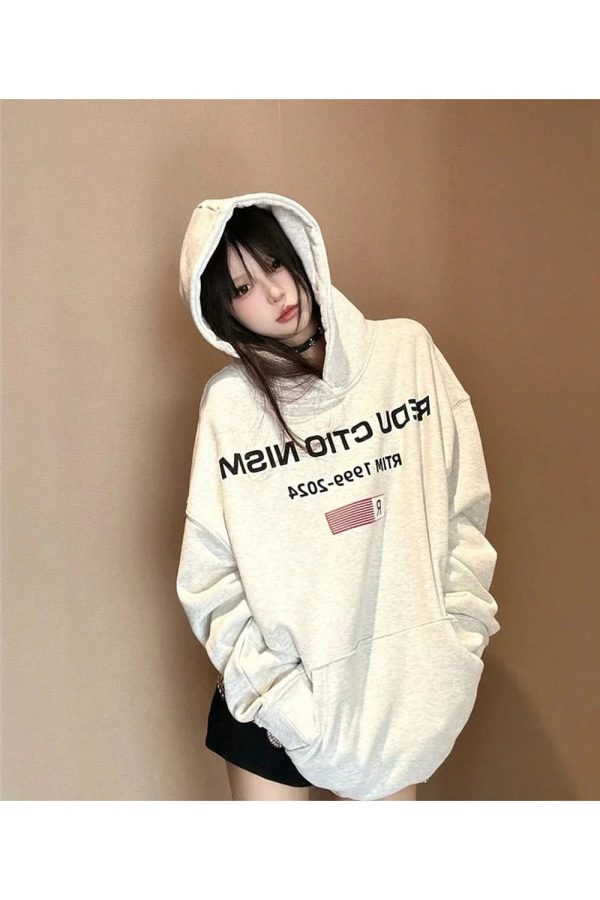 Y2K Grunge Aesthetic Oversized Hoodie with Edgy Reverse Text Design