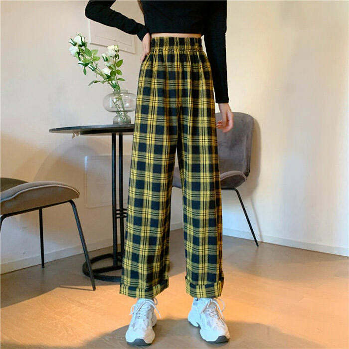 Y2K Grunge Aesthetic Plaid Pants for Trendy Outfits and Comfy Style