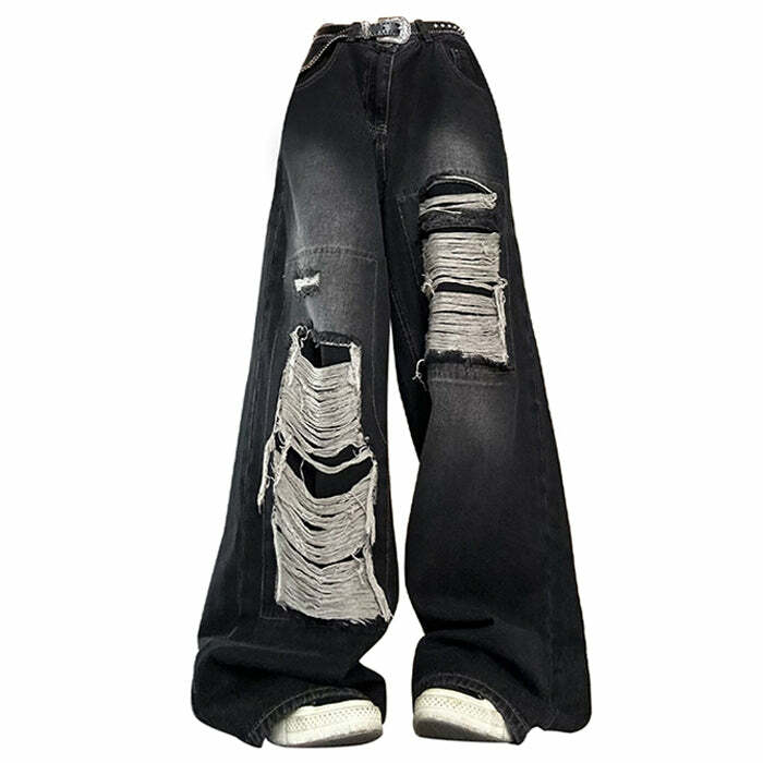 Y2K Grunge Aesthetic Ripped Wide Leg Jeans for Trendy Outfits