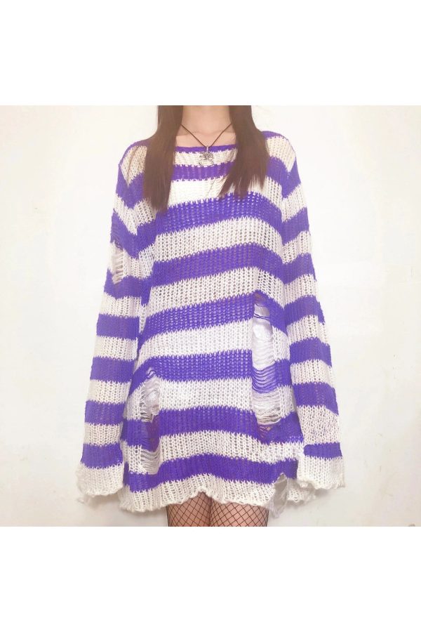 Y2K Grunge Candy Striped Sweater for Aesthetic Outfits & Cozy Vibes