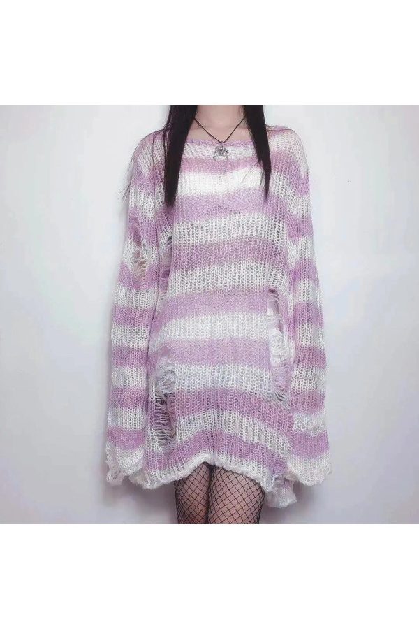 Y2K Grunge Candy Striped Sweater for Aesthetic Outfits & Cozy Vibes