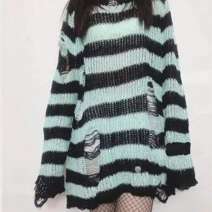 Y2K Grunge Candy Striped Sweater for Aesthetic Outfits & Cozy Vibes