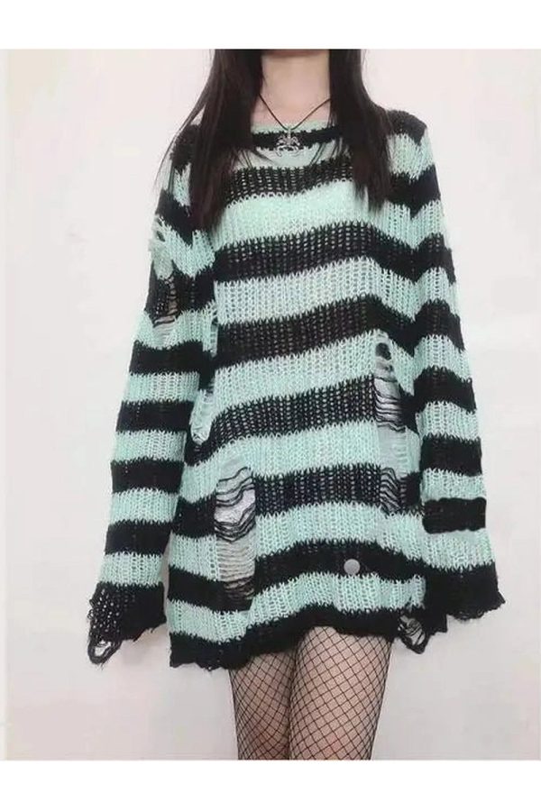 Y2K Grunge Candy Striped Sweater for Aesthetic Outfits & Cozy Vibes