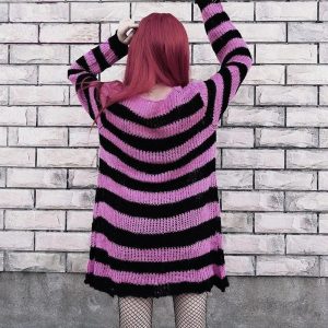 Y2K Grunge Candy Striped Sweater for Aesthetic Outfits & Cozy Vibes