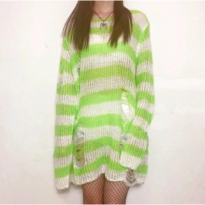 Y2K Grunge Candy Striped Sweater for Aesthetic Outfits & Cozy Vibes