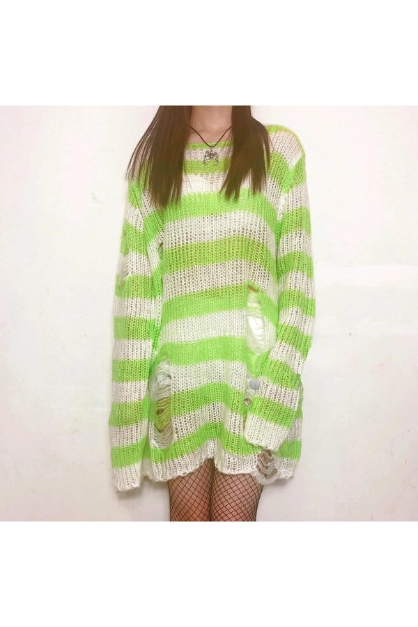 Y2K Grunge Candy Striped Sweater for Aesthetic Outfits & Cozy Vibes