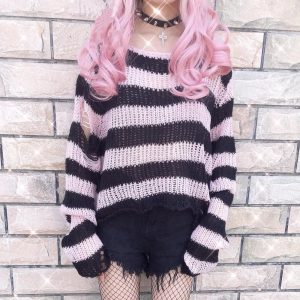 Y2K Grunge Candy Striped Sweater for Aesthetic Outfits & Cozy Vibes