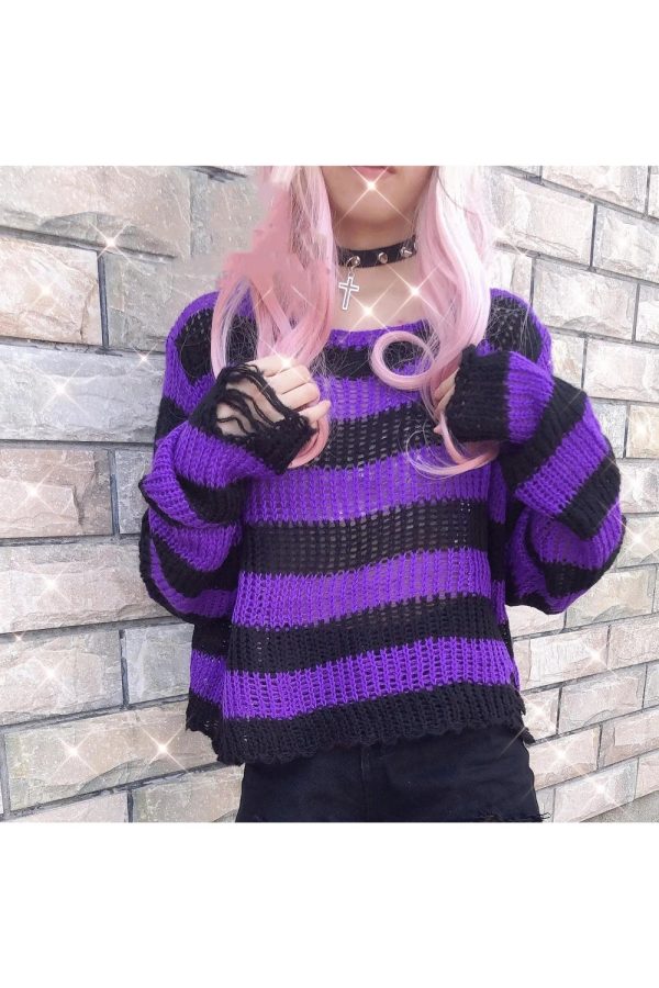 Y2K Grunge Candy Striped Sweater for Aesthetic Outfits & Cozy Vibes