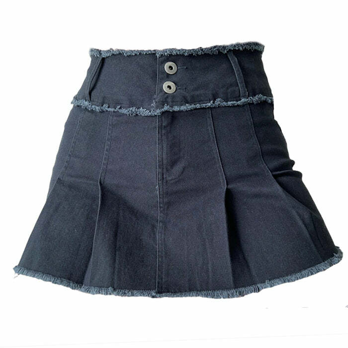 Y2K Grunge Denim Pleated Skirt for Aesthetic Outfits and Styles