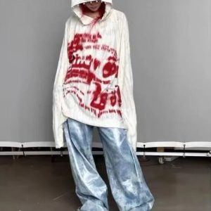 Y2K Grunge Graffiti Hoodie - Trendy Aesthetic Streetwear for Every Look