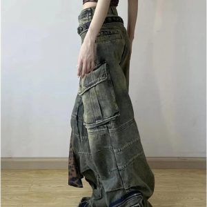 Y2K Grunge Oversized Cargo Pants for Trendy Aesthetic Outfits