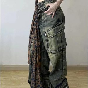 Y2K Grunge Oversized Cargo Pants for Trendy Aesthetic Outfits