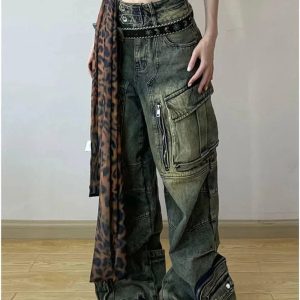 Y2K Grunge Oversized Cargo Pants for Trendy Aesthetic Outfits