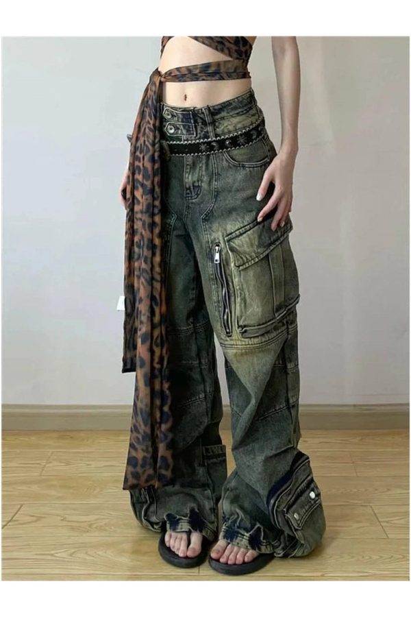 Y2K Grunge Oversized Cargo Pants for Trendy Aesthetic Outfits