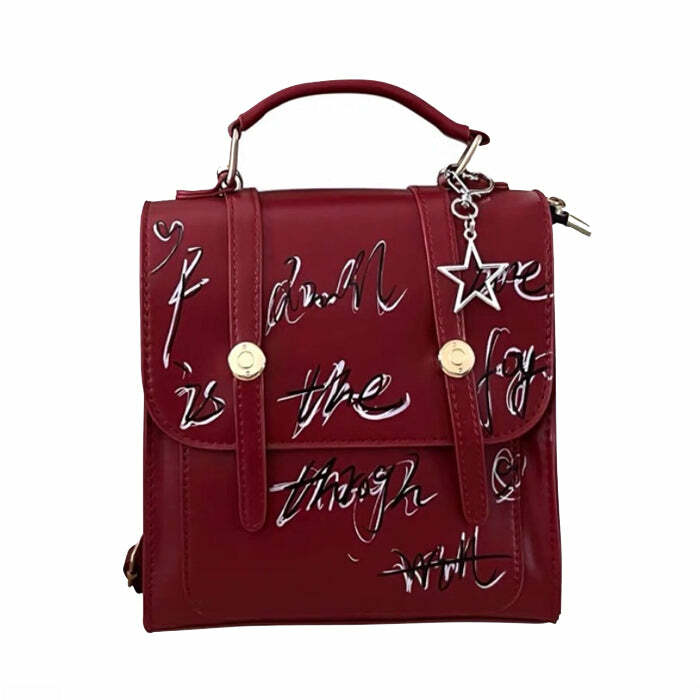 Y2K Grunge Star Backpack in Red - Trendy Aesthetic for Bold Style