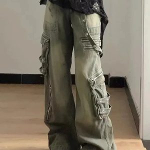 Y2K Grunge Strapped Cargo Pants for Trendy Aesthetic Outfits