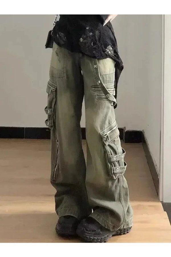 Y2K Grunge Strapped Cargo Pants for Trendy Aesthetic Outfits