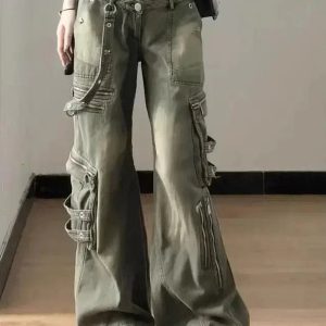 Y2K Grunge Strapped Cargo Pants for Trendy Aesthetic Outfits