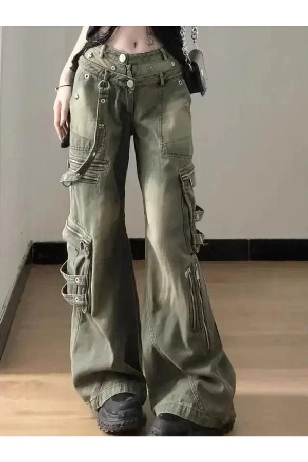 Y2K Grunge Strapped Cargo Pants for Trendy Aesthetic Outfits