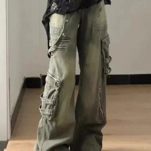 Y2K Grunge Strapped Cargo Pants for Trendy Aesthetic Outfits