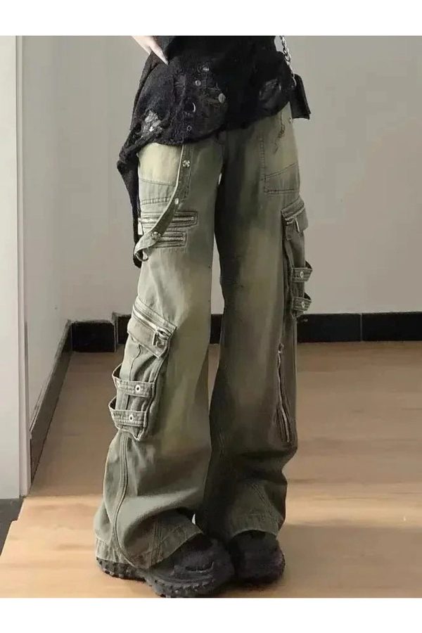 Y2K Grunge Strapped Cargo Pants for Trendy Aesthetic Outfits