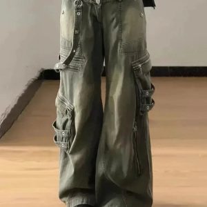 Y2K Grunge Strapped Cargo Pants for Trendy Aesthetic Outfits