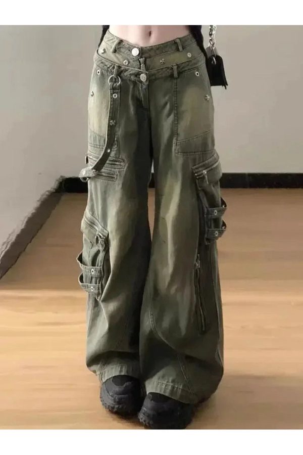 Y2K Grunge Strapped Cargo Pants for Trendy Aesthetic Outfits