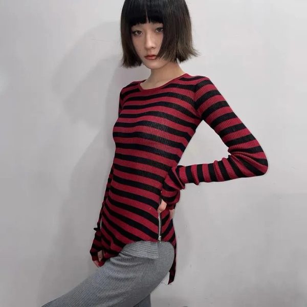 Y2K Grunge Striped Sweater - Cute Comfy Top for Aesthetic Outfits