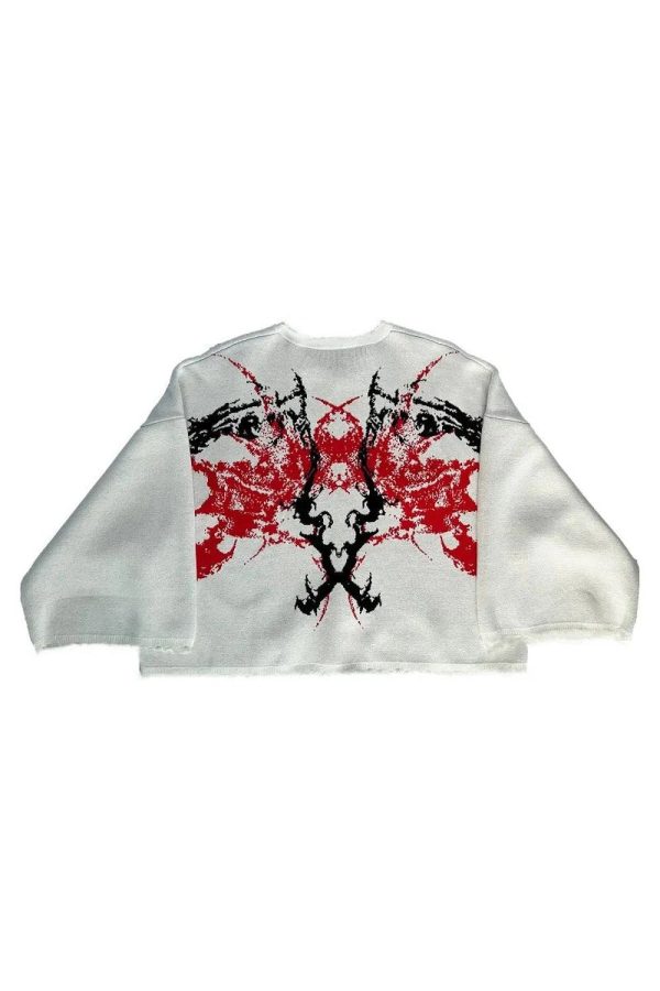 Y2K Grunge Style Black Metal Flame Graphic Sweater for Aesthetic Vibes