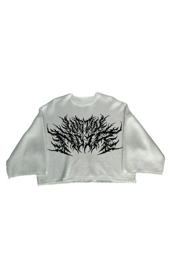 Y2K Grunge Style Black Metal Flame Graphic Sweater for Aesthetic Vibes