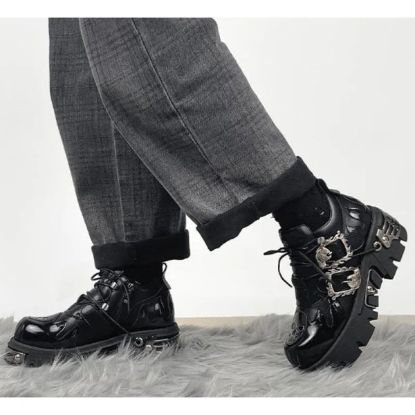 Y2K Grunge Style Dark Armor Combat Boots for Aesthetic Outfits