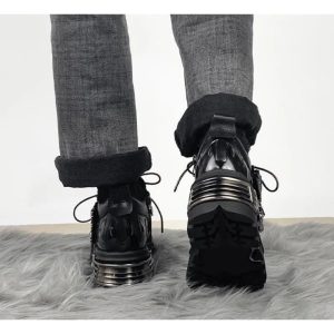 Y2K Grunge Style Dark Armor Combat Boots for Aesthetic Outfits