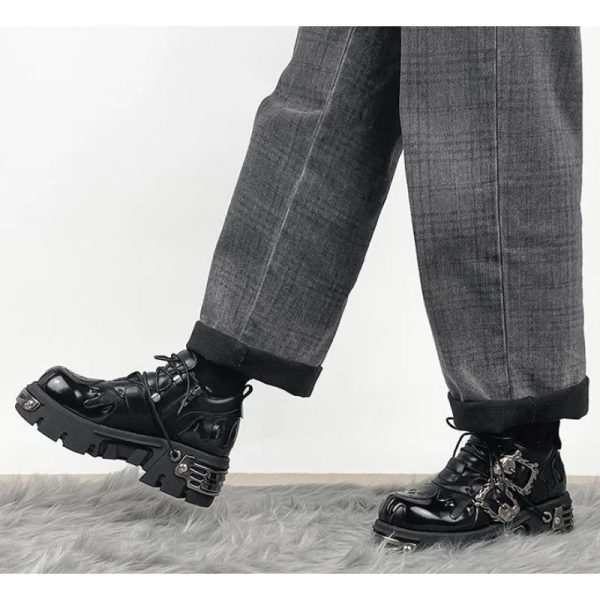 Y2K Grunge Style Dark Armor Combat Boots for Aesthetic Outfits