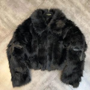 Y2K Grunge Style Dark Cross Faux Fur Jacket for Aesthetic Outfits