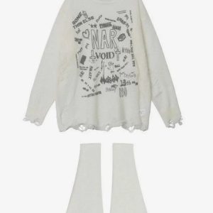 Y2K Grunge Style Distressed Sweater for Cozy Aesthetic Outfits