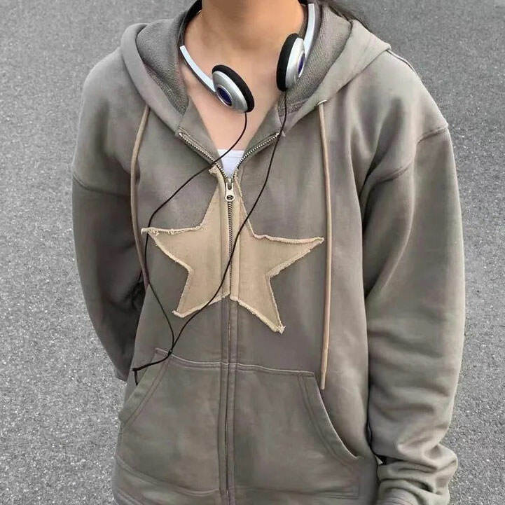 Y2K Grunge Style Skater Girl Star Hoodie for Aesthetic Outfits