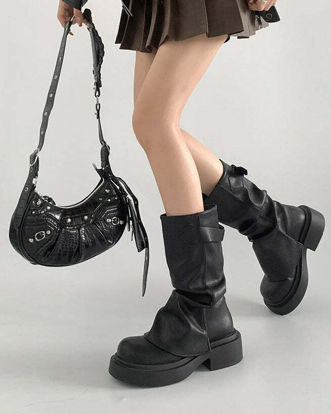 Y2K Grunge Style Slouch Boots for Trendy Aesthetic Outfits