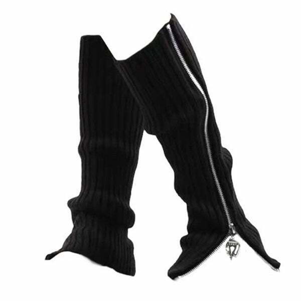 Y2K Grunge Zip Up Leg Warmers for Cozy Aesthetic Outfits