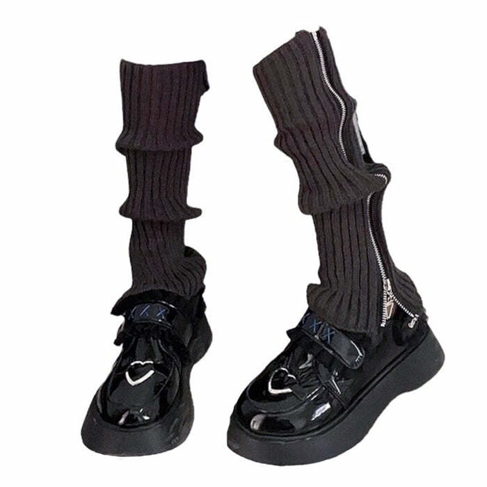 Y2K Grunge Zip Up Leg Warmers for Cozy Aesthetic Outfits