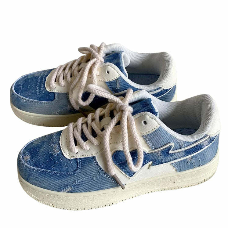 Y2K Heart Denim Sneakers for Coquette and Grunge Aesthetic Outfits