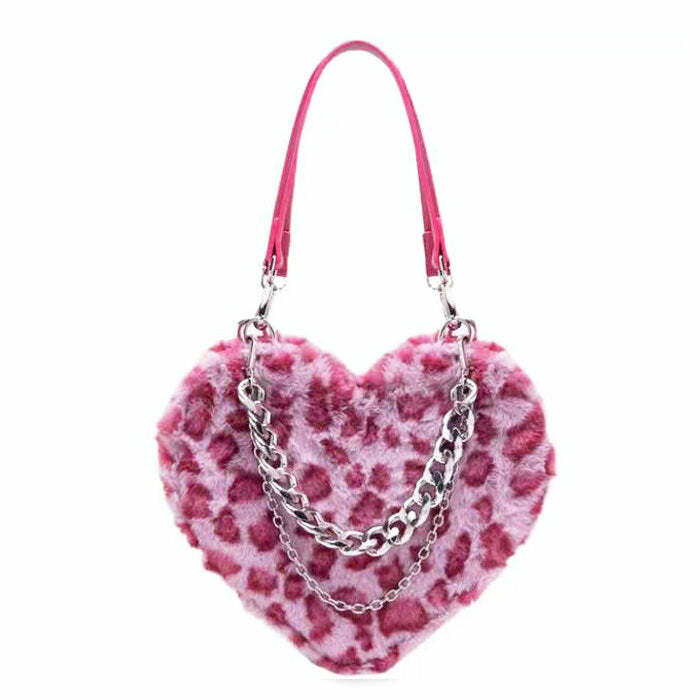 Y2K Heart Fuzzy Bag - Cute Accessory for Coquette and Grunge Aesthetics