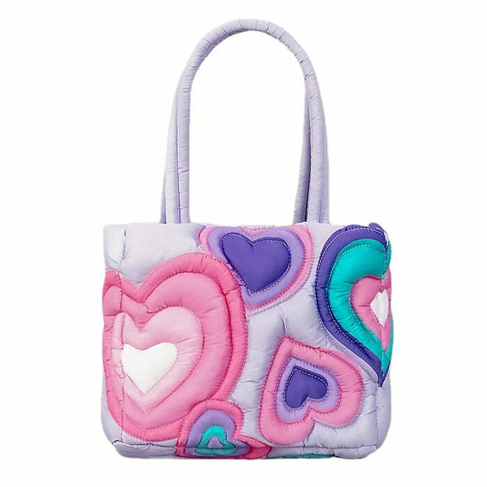 Y2K Heart Puffer Shoulder Bag - Cute Aesthetic Accessory for Every Outfit