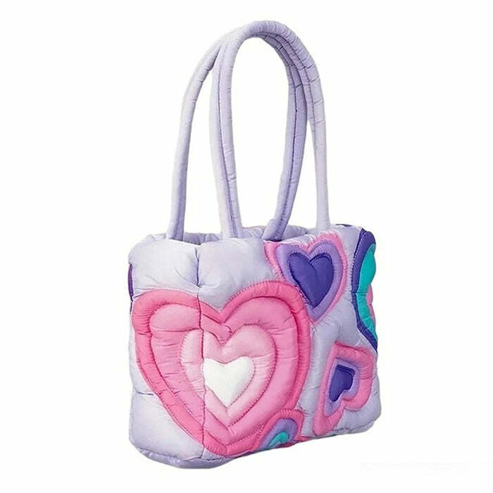 Y2K Heart Puffer Shoulder Bag - Cute Aesthetic Accessory for Every Outfit